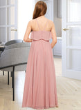 Juliet A-Line Square Neckline Floor-Length Chiffon Junior Bridesmaid Dress With Cascading Ruffles STIP0013509