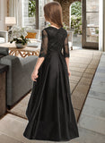 Harley A-Line Scoop Neck Asymmetrical Satin Lace Junior Bridesmaid Dress With Ruffle STIP0013511