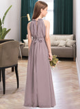 Rachael A-Line High Neck Floor-Length Chiffon Junior Bridesmaid Dress With Bow(s) Cascading Ruffles STIP0013512