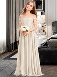 Taryn A-Line Off-the-Shoulder Floor-Length Chiffon Lace Junior Bridesmaid Dress STIP0013514