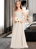 Taryn A-Line Off-the-Shoulder Floor-Length Chiffon Lace Junior Bridesmaid Dress STIP0013514