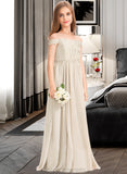 Taryn A-Line Off-the-Shoulder Floor-Length Chiffon Lace Junior Bridesmaid Dress STIP0013514