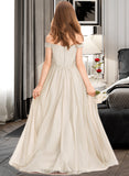 Taryn A-Line Off-the-Shoulder Floor-Length Chiffon Lace Junior Bridesmaid Dress STIP0013514