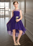 Lucia A-Line Scoop Neck Asymmetrical Chiffon Junior Bridesmaid Dress With Ruffle STIP0013515