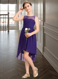 Lucia A-Line Scoop Neck Asymmetrical Chiffon Junior Bridesmaid Dress With Ruffle STIP0013515