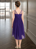 Lucia A-Line Scoop Neck Asymmetrical Chiffon Junior Bridesmaid Dress With Ruffle STIP0013515