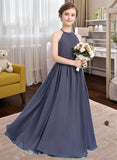 Abbigail A-Line Scoop Neck Floor-Length Chiffon Junior Bridesmaid Dress With Ruffle STIP0013516