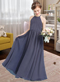 Abbigail A-Line Scoop Neck Floor-Length Chiffon Junior Bridesmaid Dress With Ruffle STIP0013516