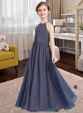 Abbigail A-Line Scoop Neck Floor-Length Chiffon Junior Bridesmaid Dress With Ruffle STIP0013516