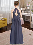 Abbigail A-Line Scoop Neck Floor-Length Chiffon Junior Bridesmaid Dress With Ruffle STIP0013516