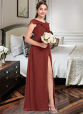 Ida A-Line V-neck Floor-Length Chiffon Junior Bridesmaid Dress With Split Front Cascading Ruffles STIP0013517