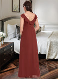 Ida A-Line V-neck Floor-Length Chiffon Junior Bridesmaid Dress With Split Front Cascading Ruffles STIP0013517