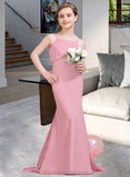 Jayla Trumpet/Mermaid Square Neckline Sweep Train Chiffon Junior Bridesmaid Dress With Cascading Ruffles STIP0013518