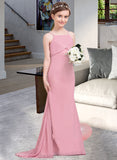 Jayla Trumpet/Mermaid Square Neckline Sweep Train Chiffon Junior Bridesmaid Dress With Cascading Ruffles STIP0013518