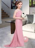 Jayla Trumpet/Mermaid Square Neckline Sweep Train Chiffon Junior Bridesmaid Dress With Cascading Ruffles STIP0013518