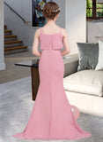 Jayla Trumpet/Mermaid Square Neckline Sweep Train Chiffon Junior Bridesmaid Dress With Cascading Ruffles STIP0013518