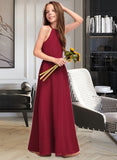 Giada A-Line Scoop Neck Floor-Length Chiffon Junior Bridesmaid Dress STIP0013519