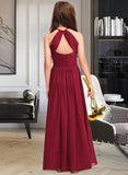 Giada A-Line Scoop Neck Floor-Length Chiffon Junior Bridesmaid Dress STIP0013519