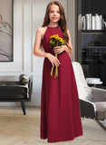 Giada A-Line Scoop Neck Floor-Length Chiffon Junior Bridesmaid Dress STIP0013519