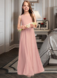 Shaylee A-Line Scoop Neck Floor-Length Chiffon Junior Bridesmaid Dress With Bow(s) STIP0013520