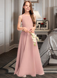 Shaylee A-Line Scoop Neck Floor-Length Chiffon Junior Bridesmaid Dress With Bow(s) STIP0013520