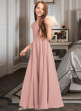 Shaylee A-Line Scoop Neck Floor-Length Chiffon Junior Bridesmaid Dress With Bow(s) STIP0013520