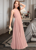 Shaylee A-Line Scoop Neck Floor-Length Chiffon Junior Bridesmaid Dress With Bow(s) STIP0013520