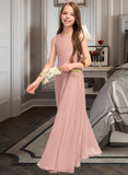 Shaylee A-Line Scoop Neck Floor-Length Chiffon Junior Bridesmaid Dress With Bow(s) STIP0013520