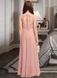 Shaylee A-Line Scoop Neck Floor-Length Chiffon Junior Bridesmaid Dress With Bow(s) STIP0013520