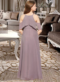 Payton A-Line Scoop Neck Floor-Length Chiffon Junior Bridesmaid Dress With Ruffle STIP0013521