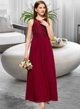 Serenity A-Line Scoop Neck Floor-Length Chiffon Lace Junior Bridesmaid Dress With Sequins STIP0013525