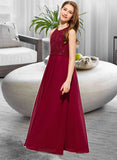 Serenity A-Line Scoop Neck Floor-Length Chiffon Lace Junior Bridesmaid Dress With Sequins STIP0013525