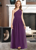 Lindsey A-Line One-Shoulder Floor-Length Chiffon Junior Bridesmaid Dress With Ruffle STIP0013527