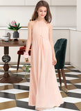 Xiomara A-Line Scoop Neck Floor-Length Chiffon Junior Bridesmaid Dress With Ruffle STIP0013528