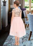 Riley A-Line Scoop Neck Asymmetrical Tulle Junior Bridesmaid Dress With Sequins STIP0013531