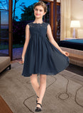 Maeve Empire Scoop Neck Knee-Length Chiffon Lace Junior Bridesmaid Dress With Ruffle Beading Sequins STIP0013532