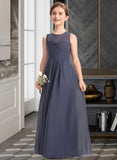 Rhianna A-Line Scoop Neck Floor-Length Chiffon Junior Bridesmaid Dress With Ruffle STIP0013533