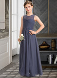 Rhianna A-Line Scoop Neck Floor-Length Chiffon Junior Bridesmaid Dress With Ruffle STIP0013533