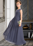 Rhianna A-Line Scoop Neck Floor-Length Chiffon Junior Bridesmaid Dress With Ruffle STIP0013533