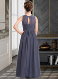 Rhianna A-Line Scoop Neck Floor-Length Chiffon Junior Bridesmaid Dress With Ruffle STIP0013533