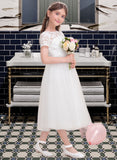 Elisabeth A-Line Scoop Neck Tea-Length Tulle Junior Bridesmaid Dress STIP0013535