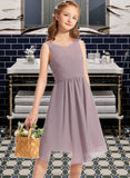 Nellie A-Line Scoop Neck Knee-Length Chiffon Junior Bridesmaid Dress With Ruffle STIP0013537