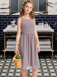 Nellie A-Line Scoop Neck Knee-Length Chiffon Junior Bridesmaid Dress With Ruffle STIP0013537