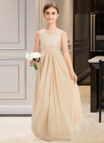 Jayleen A-Line Scoop Neck Floor-Length Chiffon Lace Junior Bridesmaid Dress STIP0013539