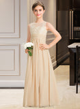 Jayleen A-Line Scoop Neck Floor-Length Chiffon Lace Junior Bridesmaid Dress STIP0013539