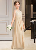 Jayleen A-Line Scoop Neck Floor-Length Chiffon Lace Junior Bridesmaid Dress STIP0013539