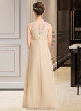 Jayleen A-Line Scoop Neck Floor-Length Chiffon Lace Junior Bridesmaid Dress STIP0013539