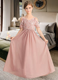 Lola A-Line V-neck Floor-Length Chiffon Lace Junior Bridesmaid Dress STIP0013541