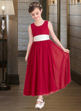 Itzel Empire A-Line Scoop Neck Ankle-Length Chiffon Junior Bridesmaid Dress With Sash Bow(s) STIP0013542