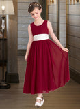 Itzel Empire A-Line Scoop Neck Ankle-Length Chiffon Junior Bridesmaid Dress With Sash Bow(s) STIP0013542